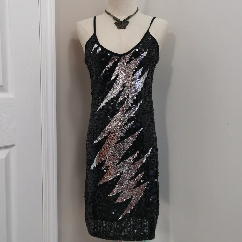 Sequin Black and Silver Mini Dress （M) - Picture 2 of 7
